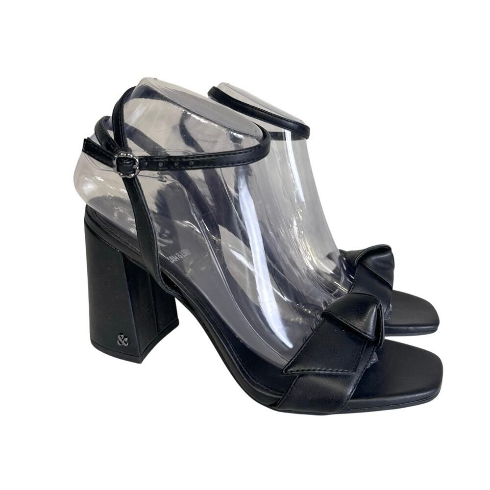 Sam & Libby Jordan High Block Heel WMNS Black US7.5 Square Toe Sandals 4" Pumps